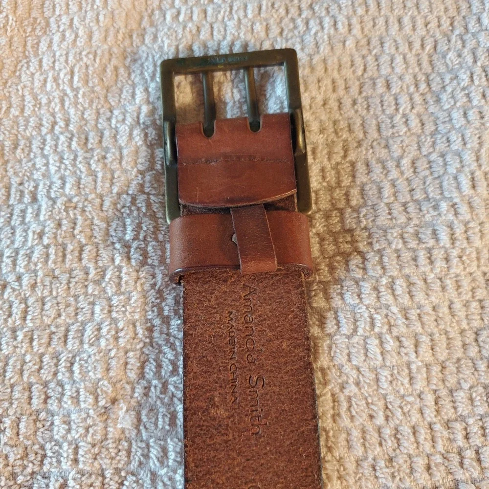 Amanda Smith Brown Leather Double‎ Prong Grommet Belt Womens Small RN13711